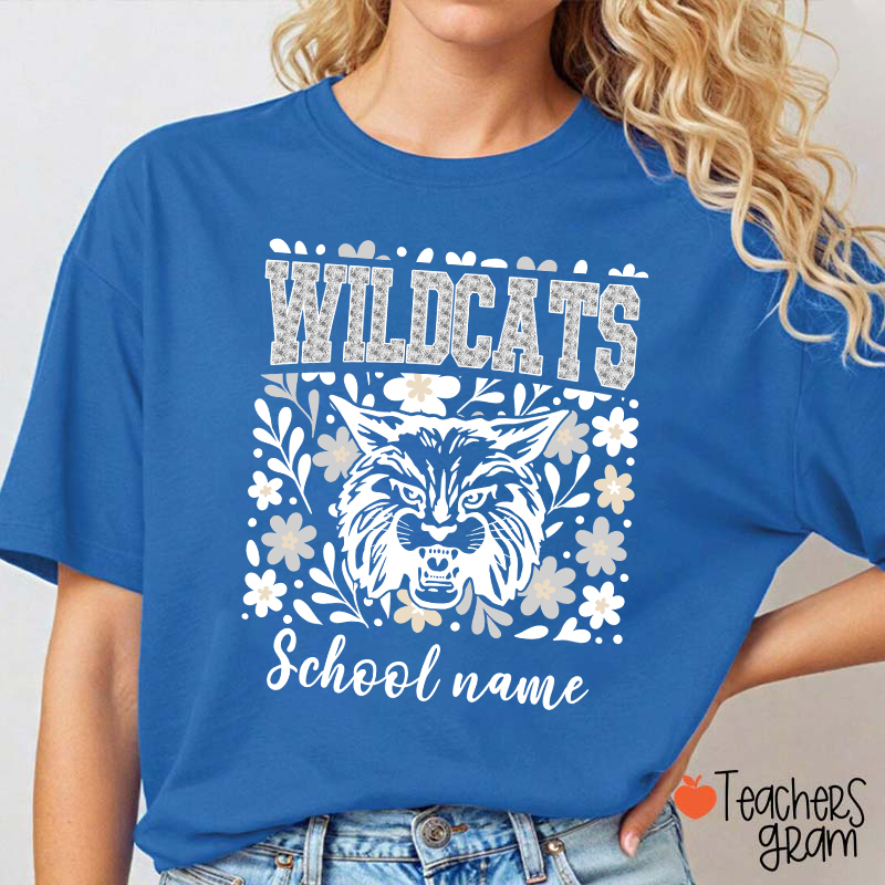 Personalized Mascot And School Name Flowers School Spirit Teacher T-Shirt