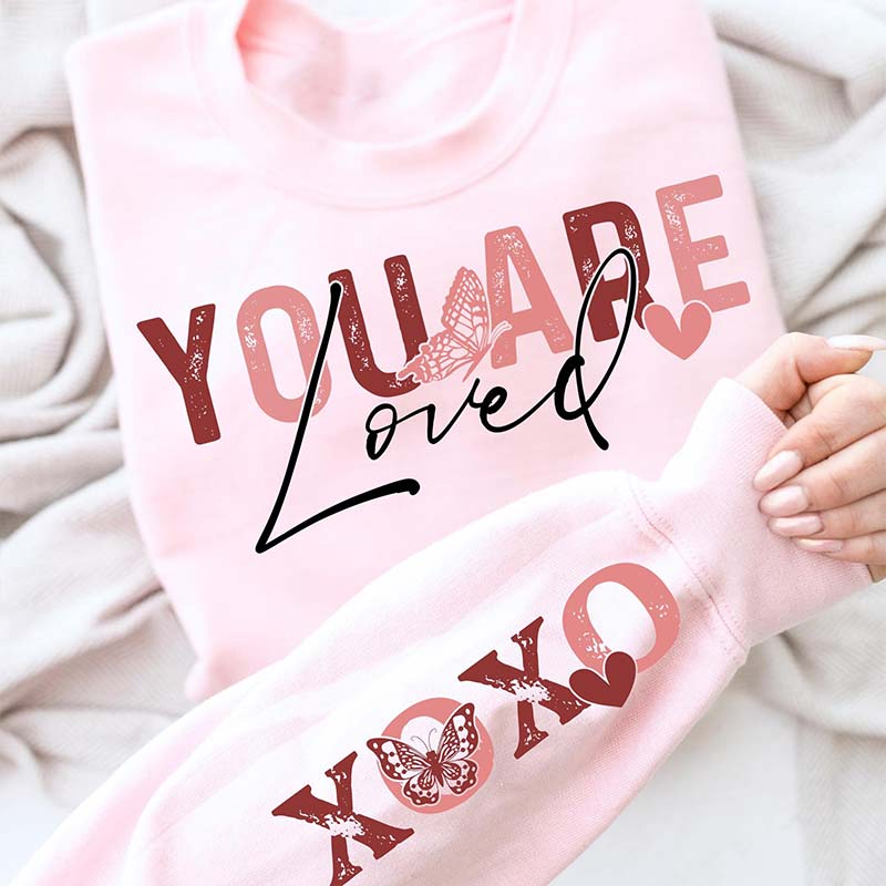 You Are Loved XOXO Teacher Sleeve Print Sweatshirt