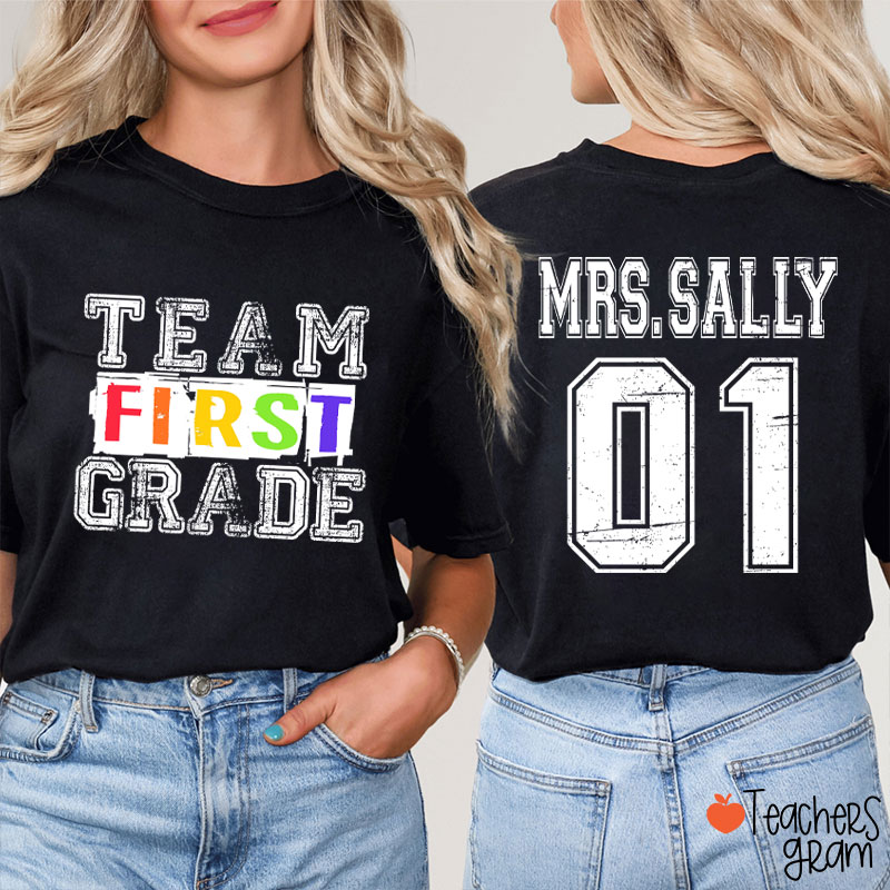Personalized Grade Comfort Colors Team Teacher Two Sided T-Shirt