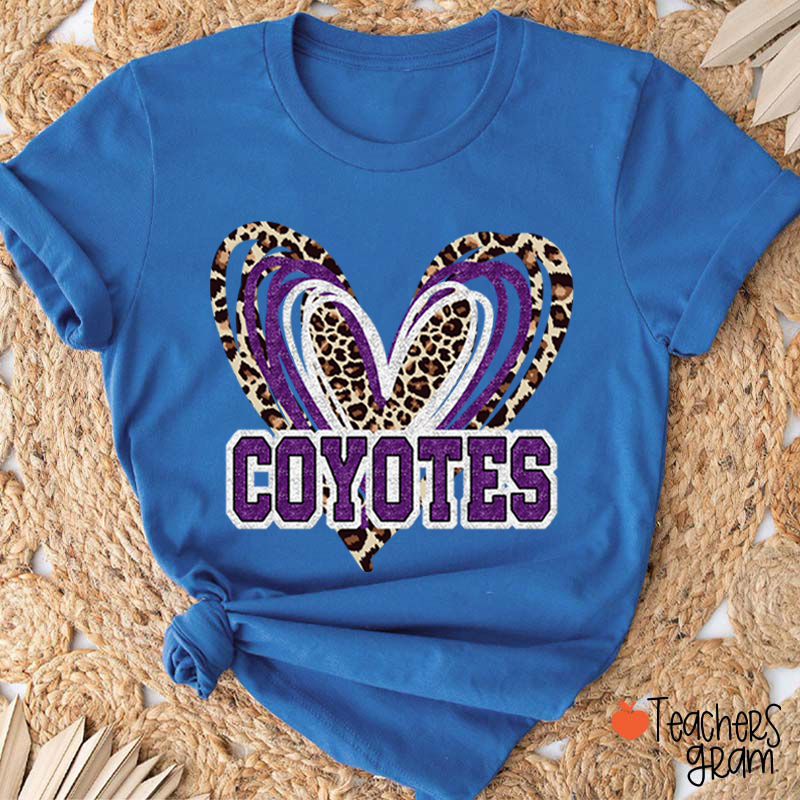 Personalized Mascot Love Heart Leopard Teacher T-Shirt