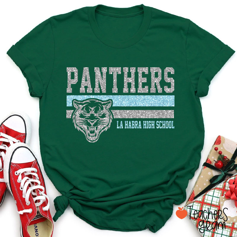 Personalized Mascot And School Name Contrasting Lines Teacher T-Shirt