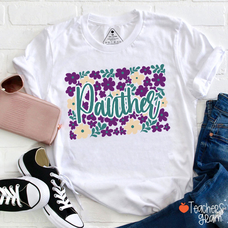 Personalized Mascot Flowers Contrasting Colors School Spirit Teacher T-Shirt