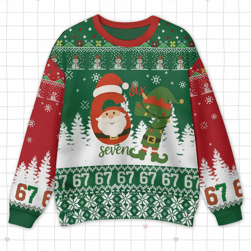 Funny Six Seven Meme Teacher Ugly Fluffy Christmas Sweater