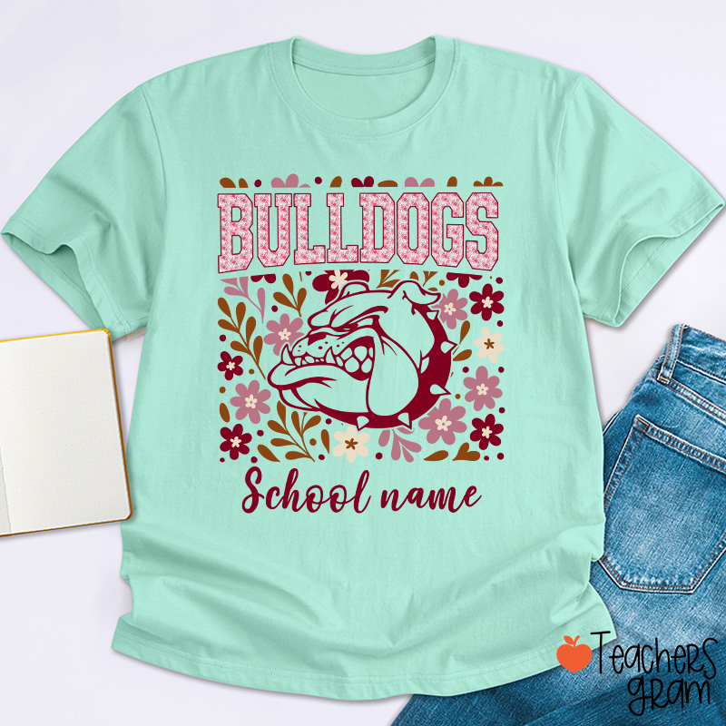 Personalized Mascot And School Name Flowers School Spirit Teacher T-Shirt