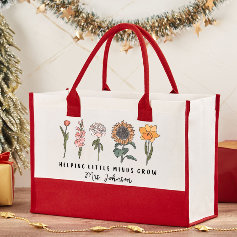 Personalized Helping Little Minds Grow Teacher Cotton Tote Bag