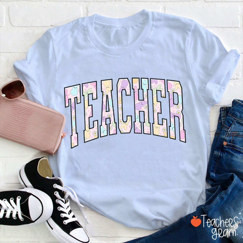 Pink Bunny Printed Teacher Tee