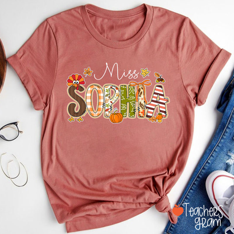 Personalized Name Turkey Season Teacher T-Shirt