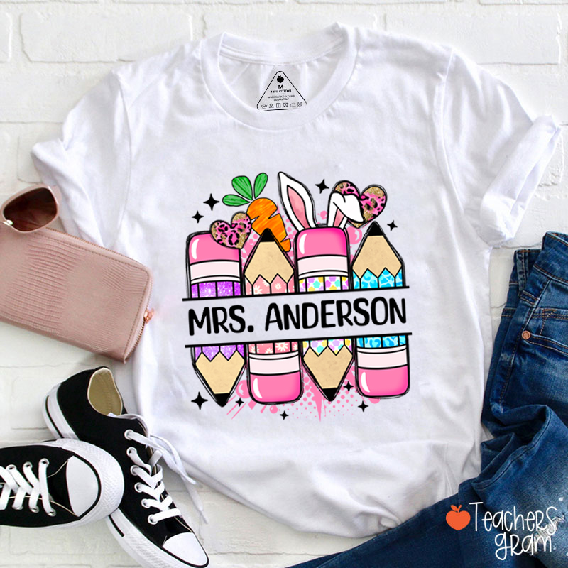 Personalized Easter Printed Pencil Teacher Tee