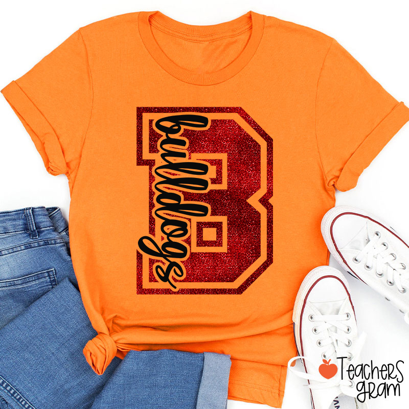 Personalized Glitter Letter And Mascot Teacher T-Shirt