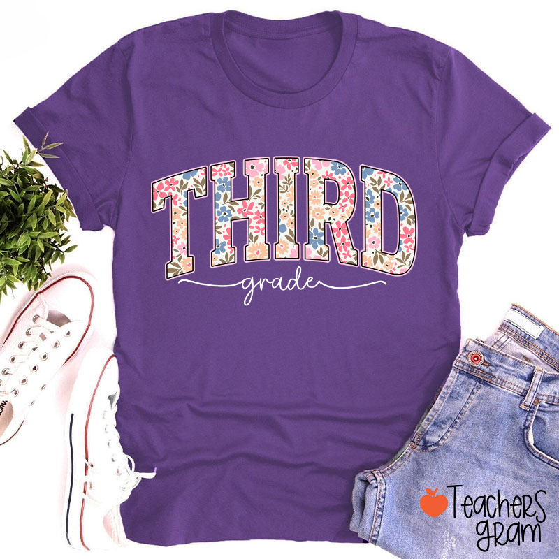 Personalized Grade Flowers Fonts Back To School Teacher T-Shirt