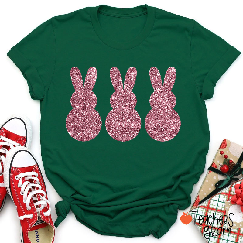 Three Glitter Cute Bunnies Teacher T-Shirt