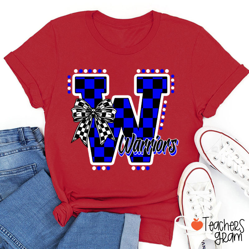 Personalized Mascot Checkered Print Teacher T-Shirt