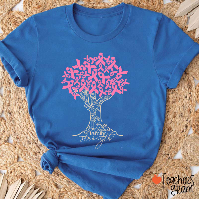Pink Ribbon Tree Breast Cancer Teacher T-Shirt