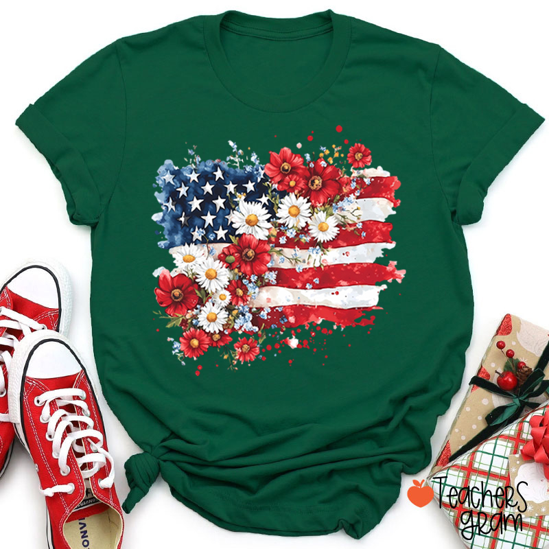 Flower National Flag Teacher T-Shirt
