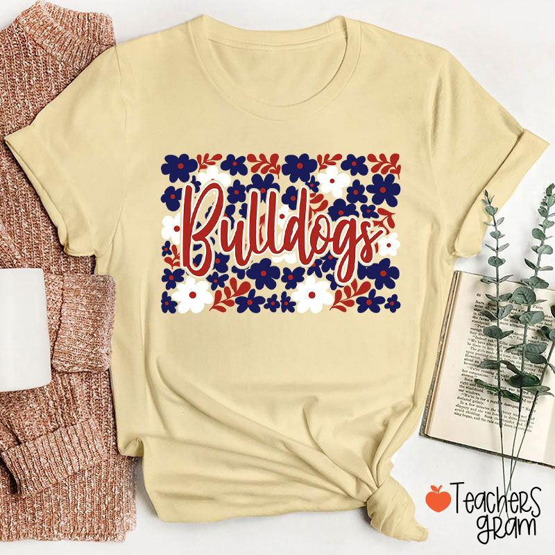 Personalized Mascot Flowers Contrasting Colors School Spirit Teacher T-Shirt