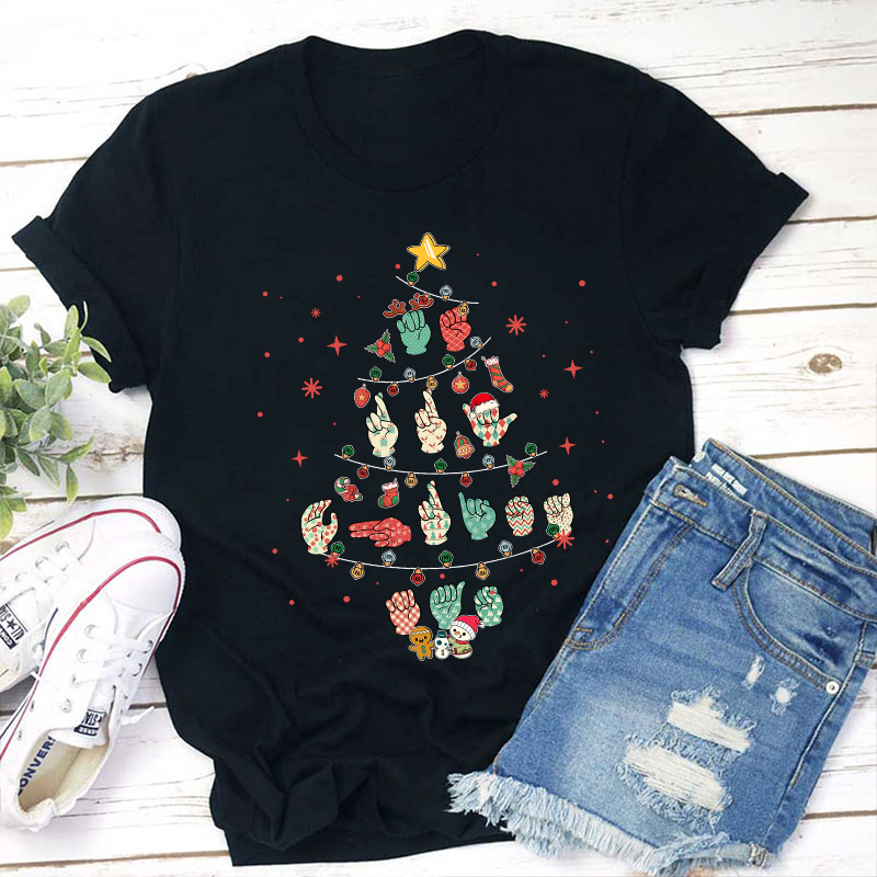 Gesture Christmas Tree Teacher T-Shirt