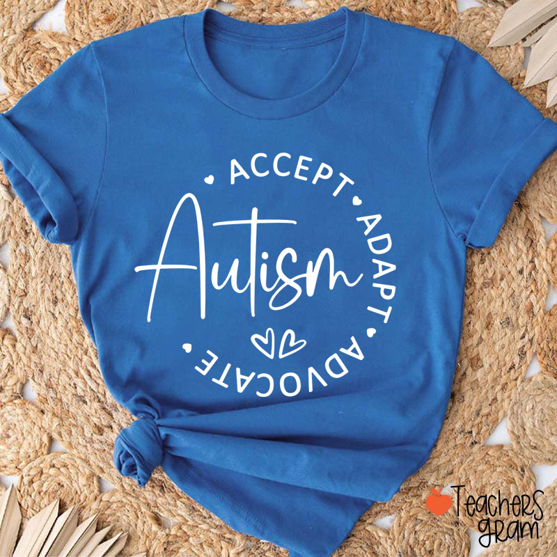 Accept Autism Adapt Advocate Teacher T-Shirt
