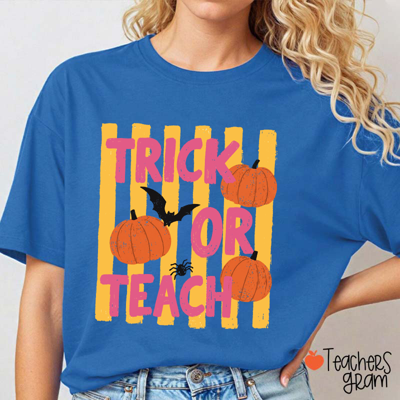 Personalized Trick Or Teach Pumpkin Bat Spider Halloween Teacher T-Shirt