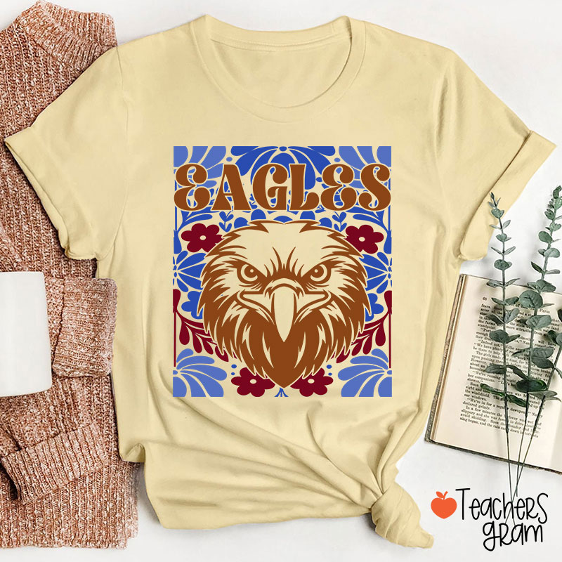 Personalized Mascot Floral School Spirit Game Day Teacher T-Shirt