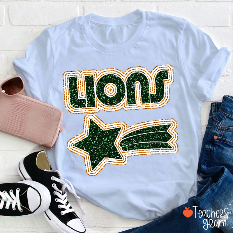 Personalized Mascot Glitter Star Game Day Teacher T-Shirt