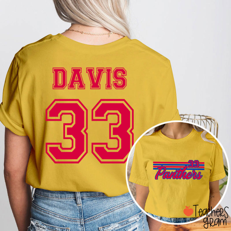 Personalized Mascot Contrast Color Line Design Teacher Two Sided T-Shirt