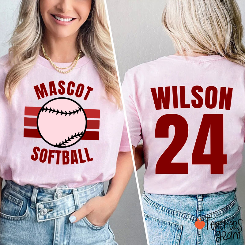 Personalized Mascot And Sport Gradient Lines Teacher Two Sided T-Shirt