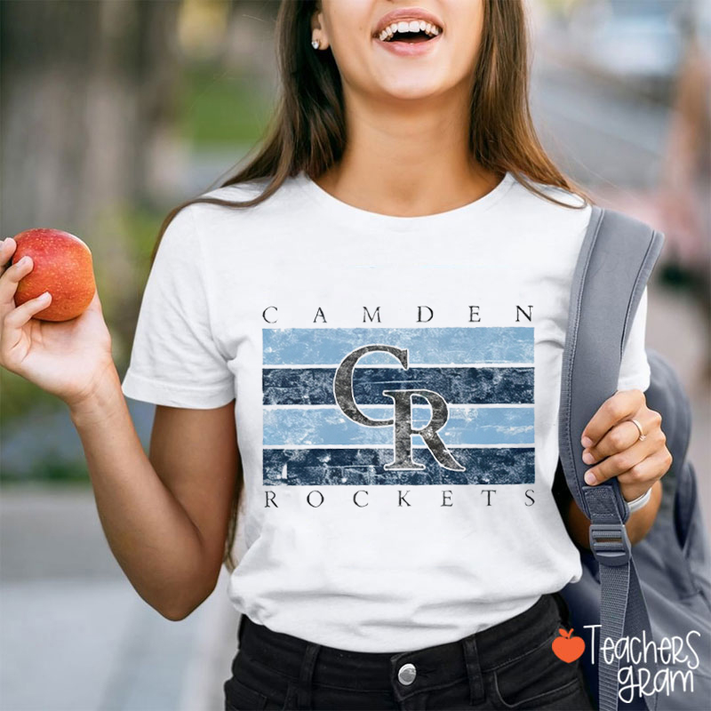 Personalized Mascot Distressed Striped Monogram Teacher T-Shirt