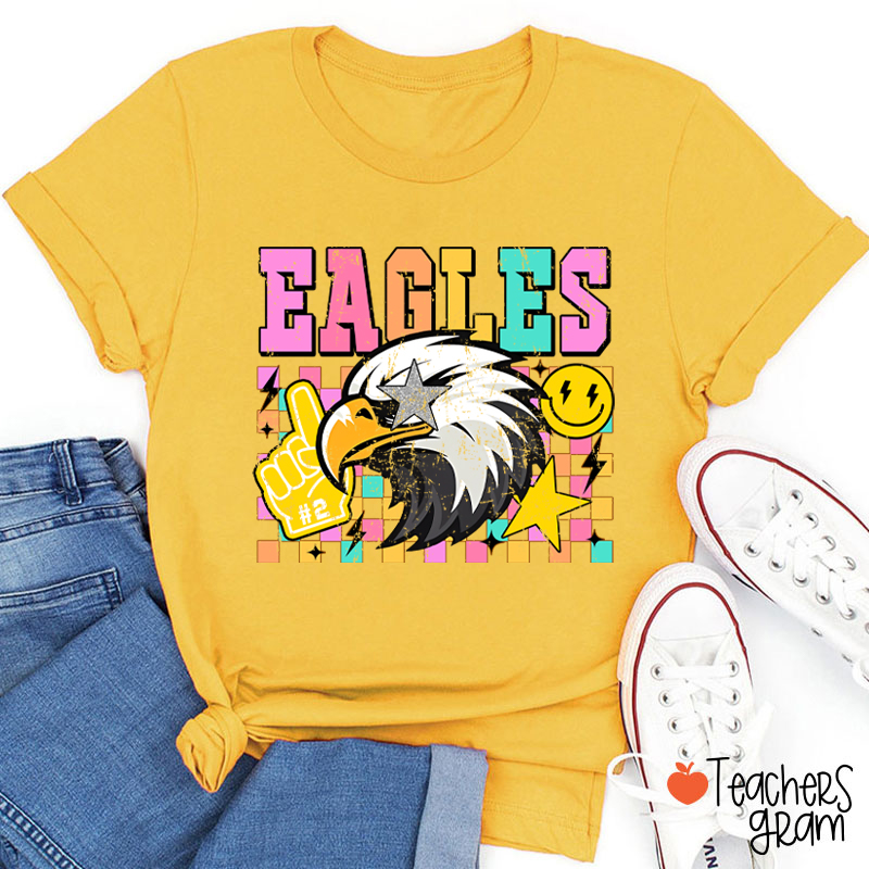 Personalized Starry Eyes Mascot Colored Checkered Teacher T-Shirt