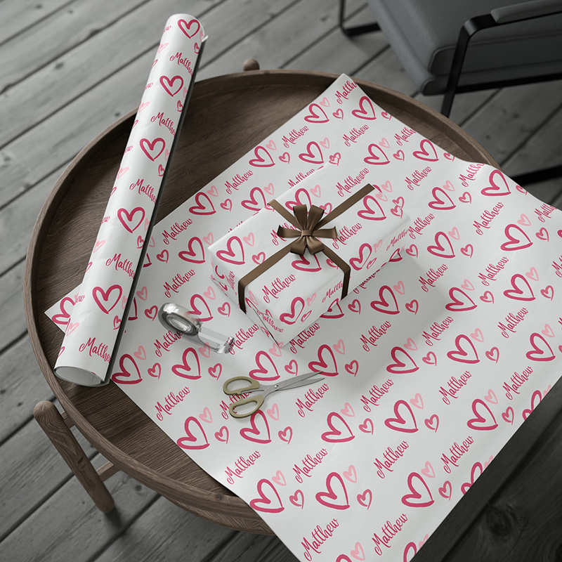 Personalized Name Heart Valentine's Day Teacher Wrapping Paper
