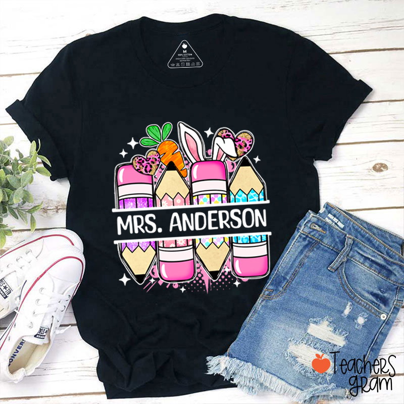 Personalized Easter Printed Pencil Teacher Tee