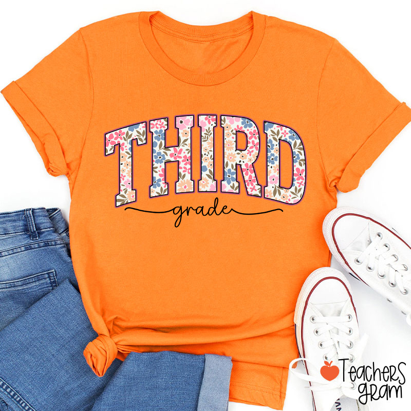 Personalized Grade Flowers Fonts Back To School Teacher T-Shirt