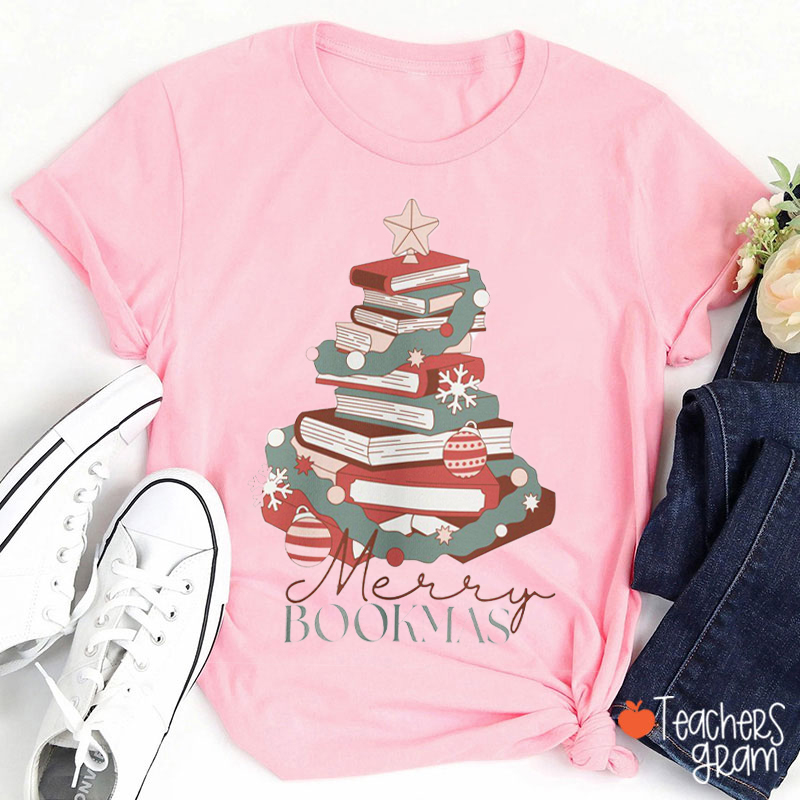 Merry Bookmas Vintage Vibes Teacher T-Shirt