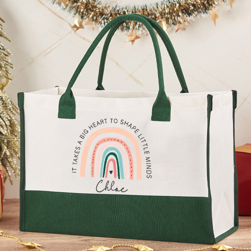 Personalized It Takes A Big Heart To Shape Little Minds Teacher Cotton Tote Bag