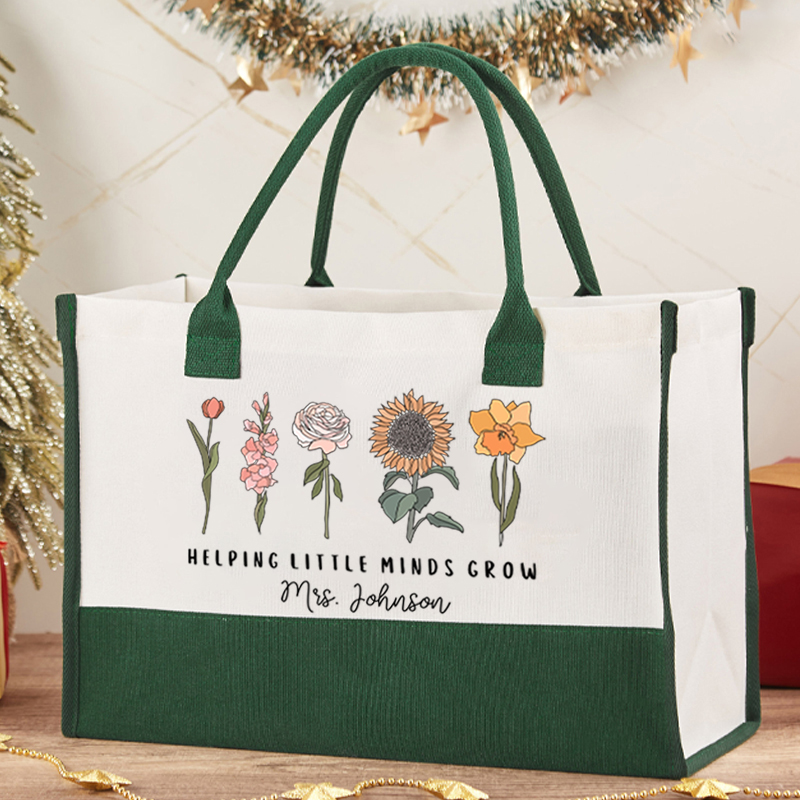 Personalized Helping Little Minds Grow Teacher Cotton Tote Bag
