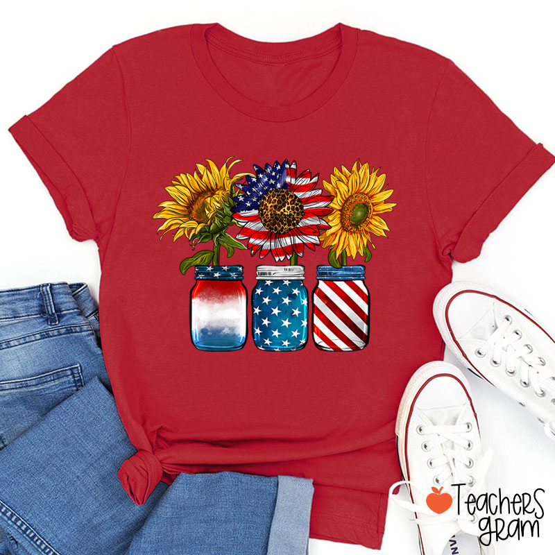 America Sunflower Teacher T-Shirt