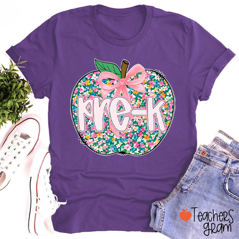 Personalized Grade Flowers Apple Teacher T-Shirt