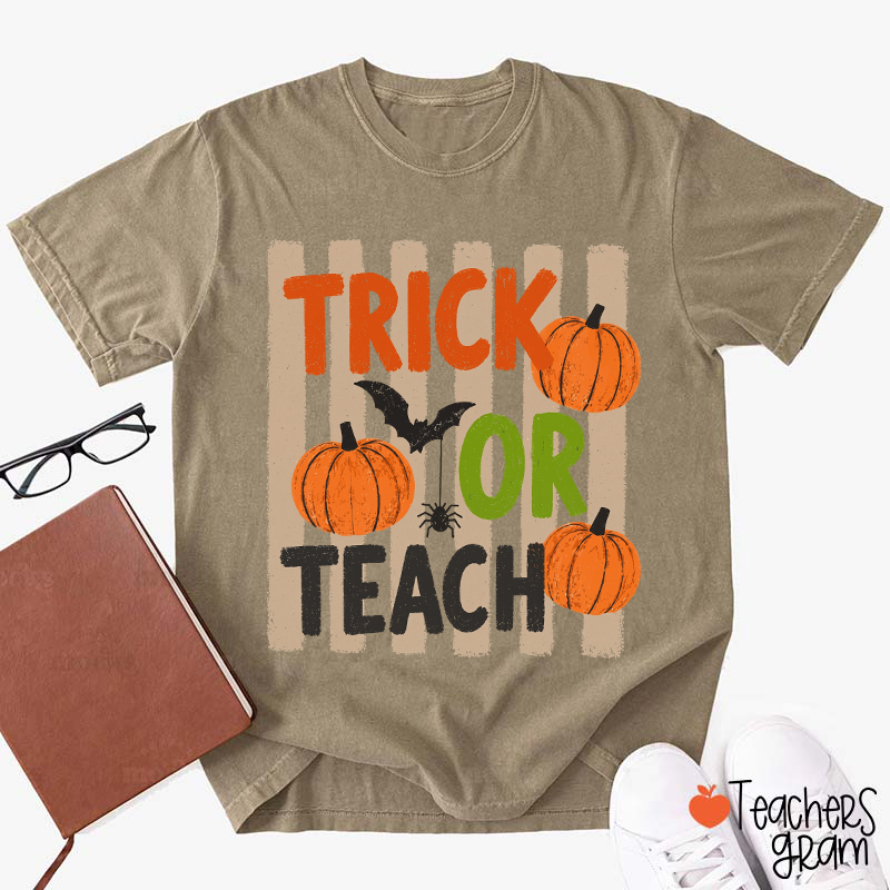 Personalized Trick Or Teach Pumpkin Bat Spider Halloween Teacher T-Shirt