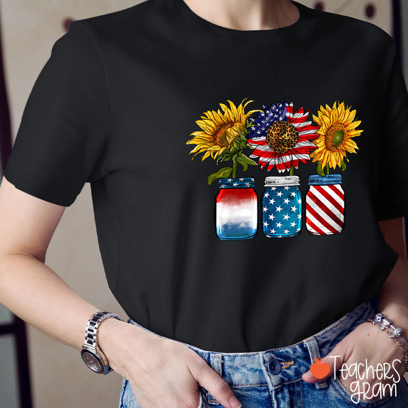 America Sunflower Teacher T-Shirt
