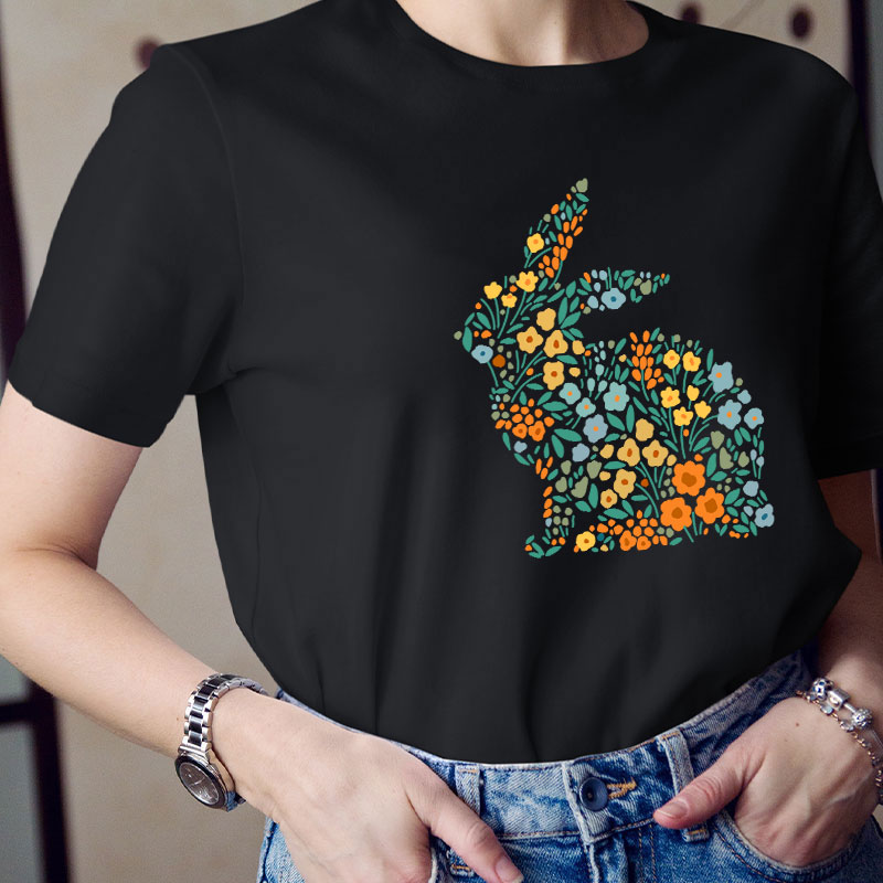 Floral Bunny Teacher T-Shirt