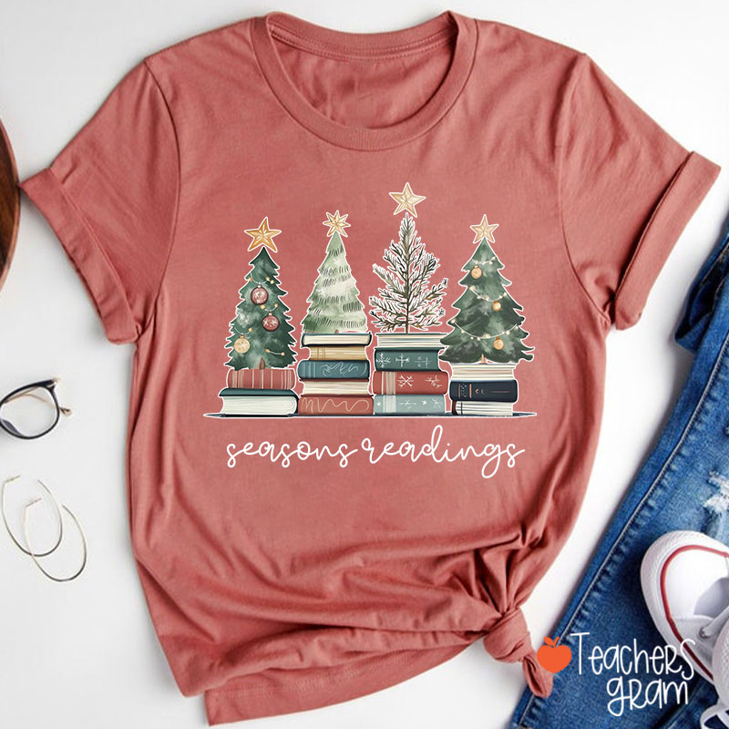Bookish Christmas Seasons Readings Teacher T-Shirt