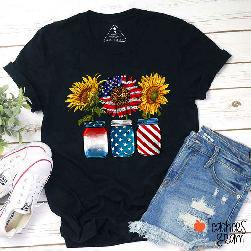 America Sunflower Teacher T-Shirt
