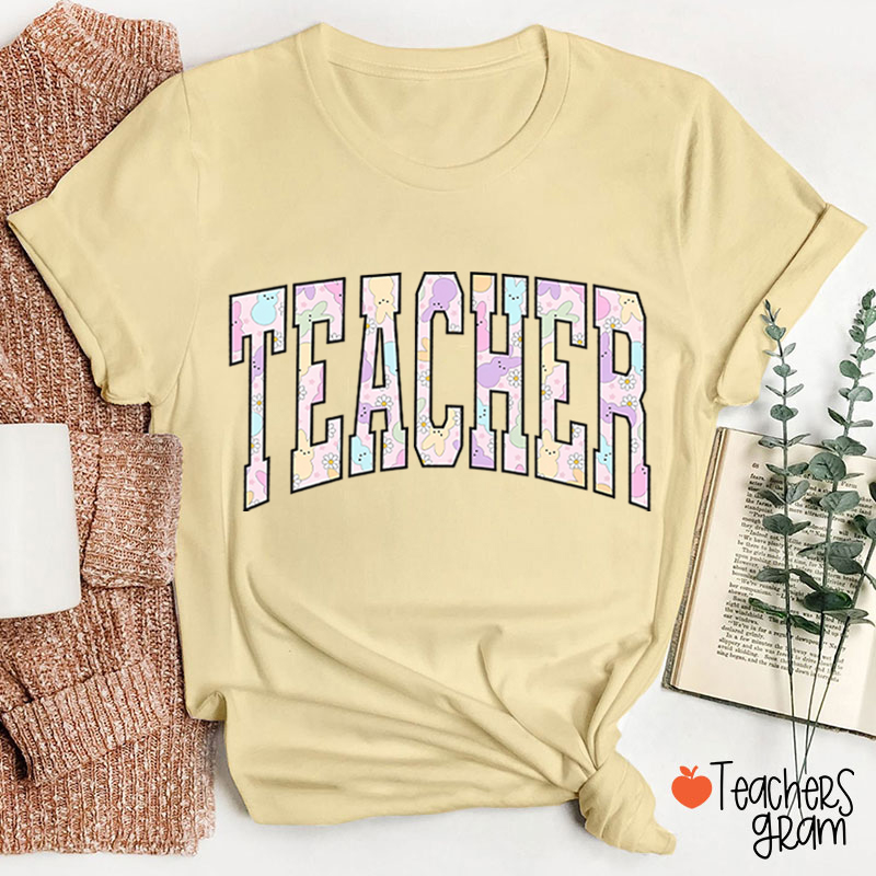 Pink Bunny Printed Teacher Tee