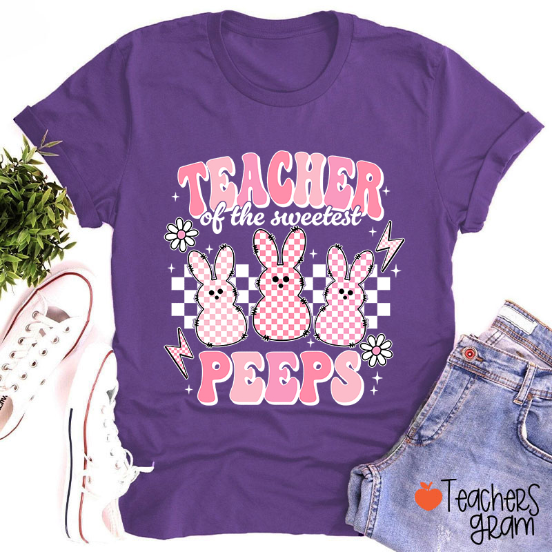 Pink Checkerboard Bunny Teacher Of The Sweetest Peeps Teacher T-Shirt