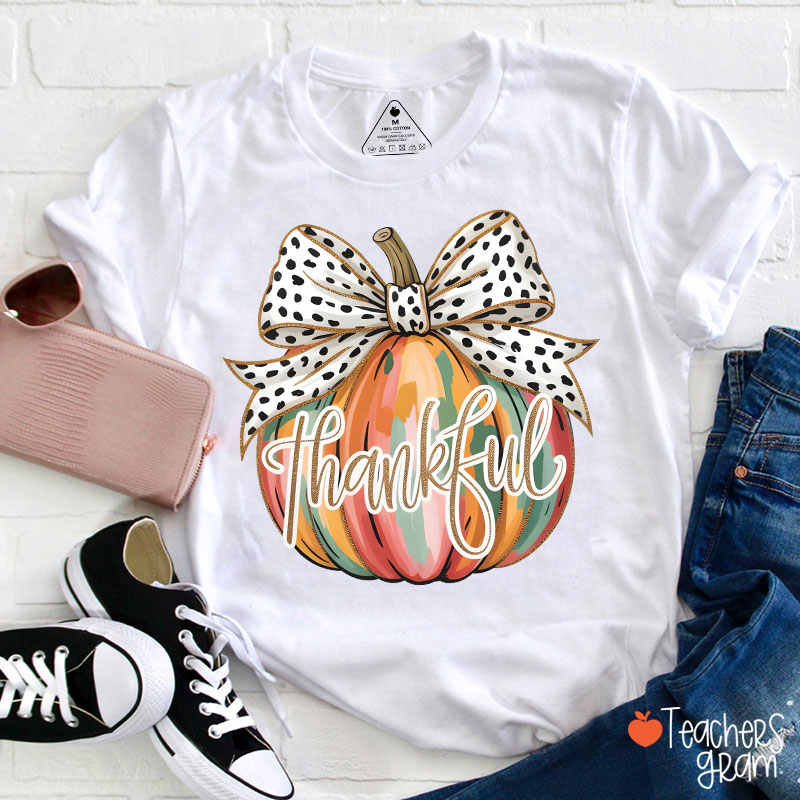 Colorful Coquette Fall Pumpkin Teacher T-Shirt