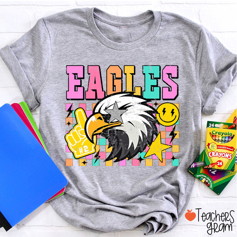 Personalized Starry Eyes Mascot Colored Checkered Teacher T-Shirt