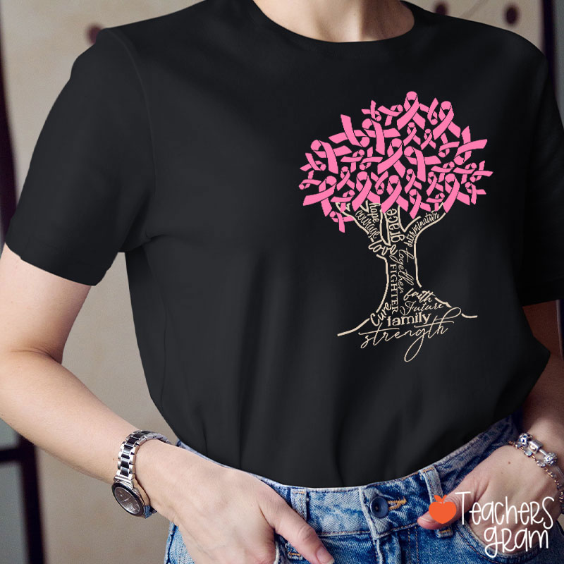 Pink Ribbon Tree Breast Cancer Teacher T-Shirt