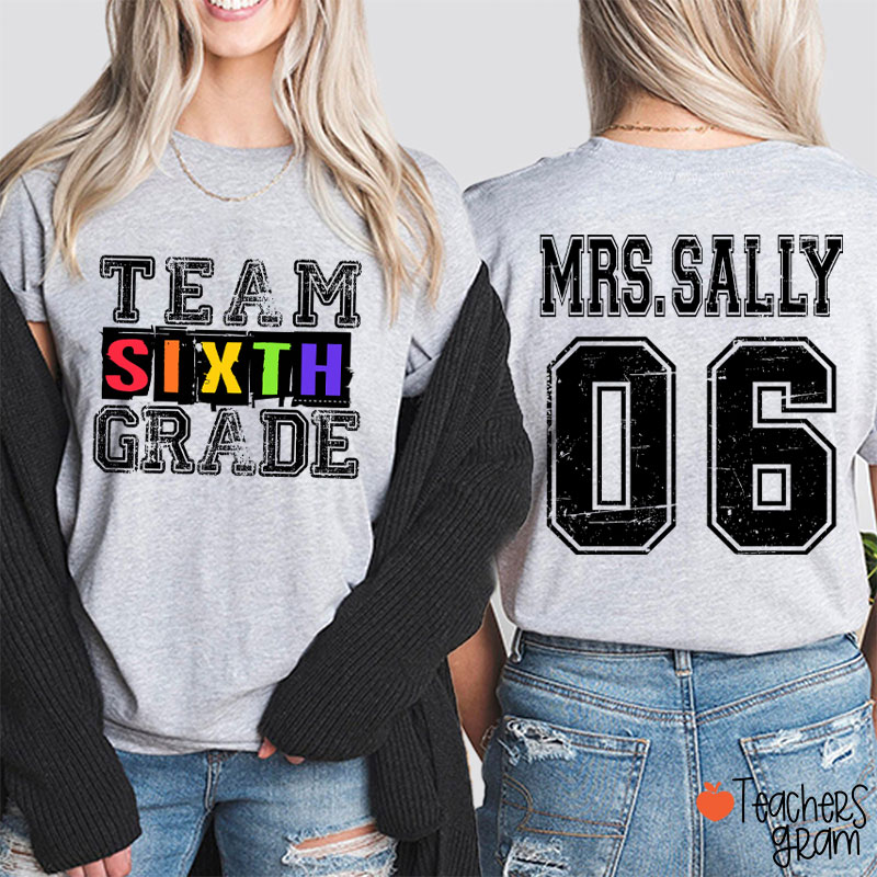 Personalized Grade Comfort Colors Team Teacher Two Sided T-Shirt