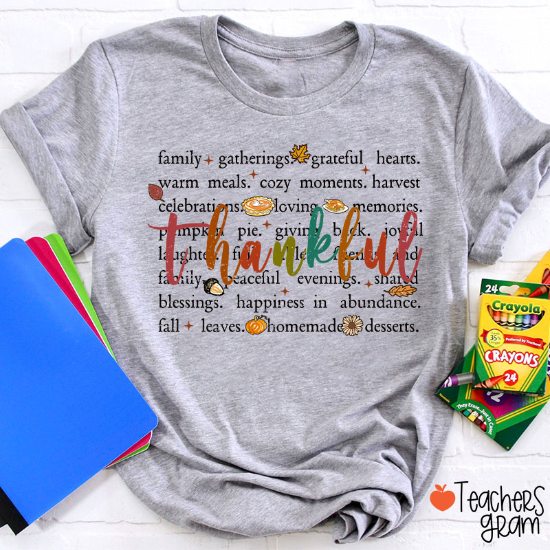 Fall Leaves Cozy And Happiness In Thanksgiving Teacher T-Shirt