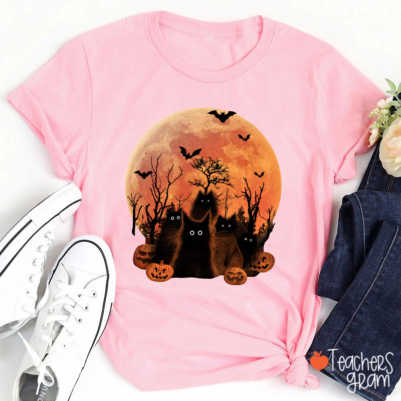 Black Cat Halloween Teacher T-Shirt