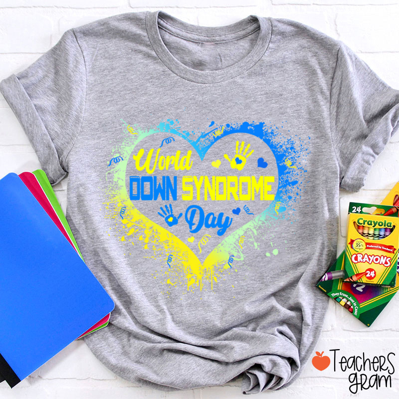 Heart Down Syndrome Day Teacher T-Shirt